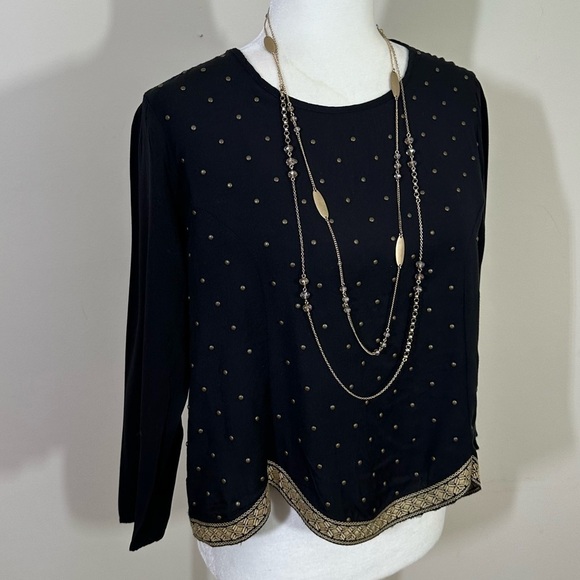 Mi ami sz sm top 100% rayon lined studded front all in place Gold trim on hem - Picture 1 of 14